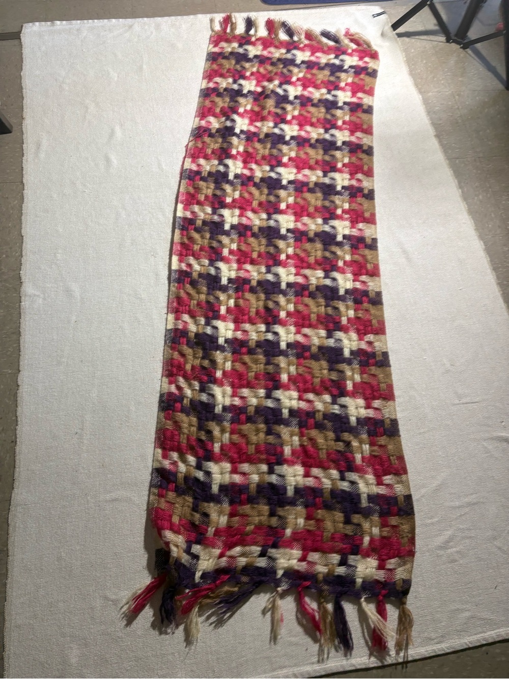 Woven Fringe Multicolor Scarf - Red, Cream, Purple, Brown